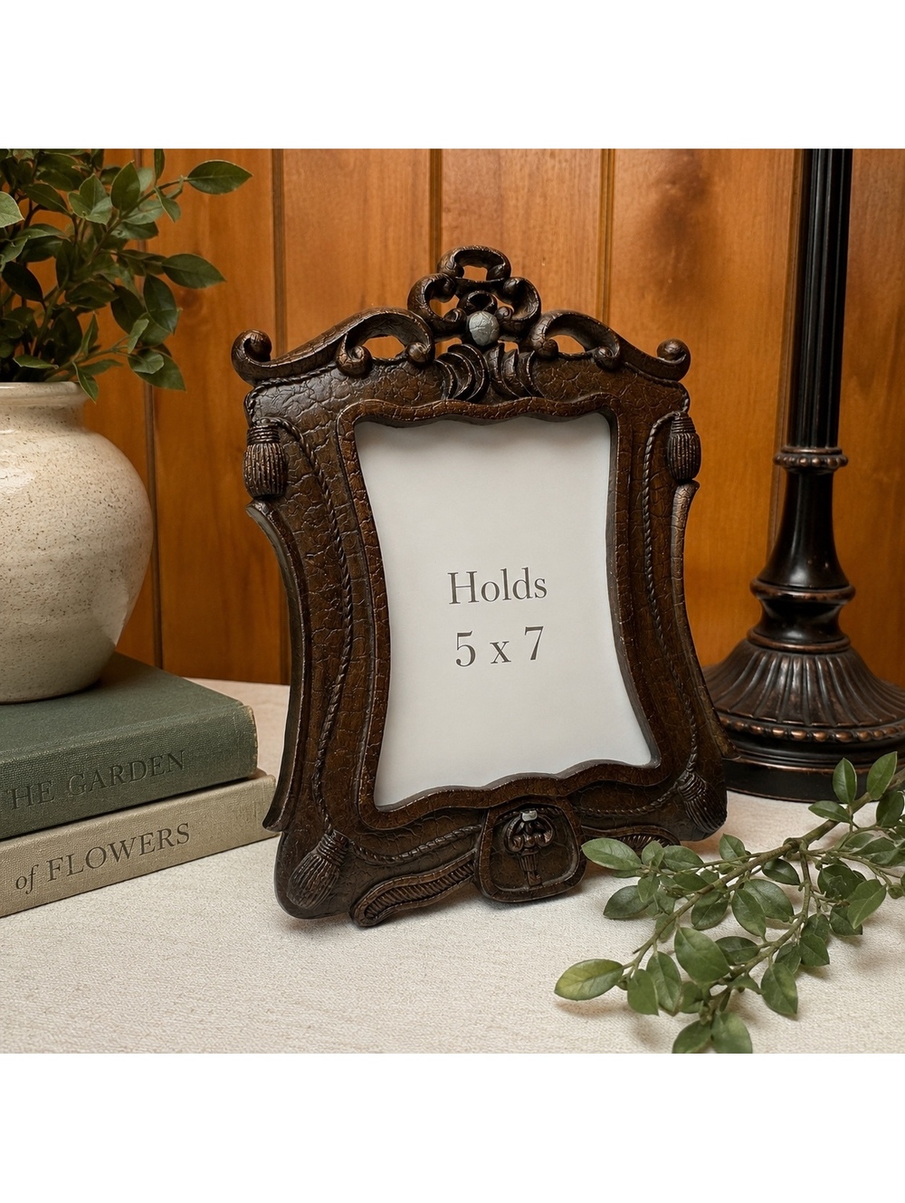 Vintage Baroque Style 5x7 Photo Frame Ornate Brown Resin Tabletop Frame